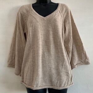 Garnet Hill pure baby alpaca 3/4 wide princess sleeve deep v neck sweater